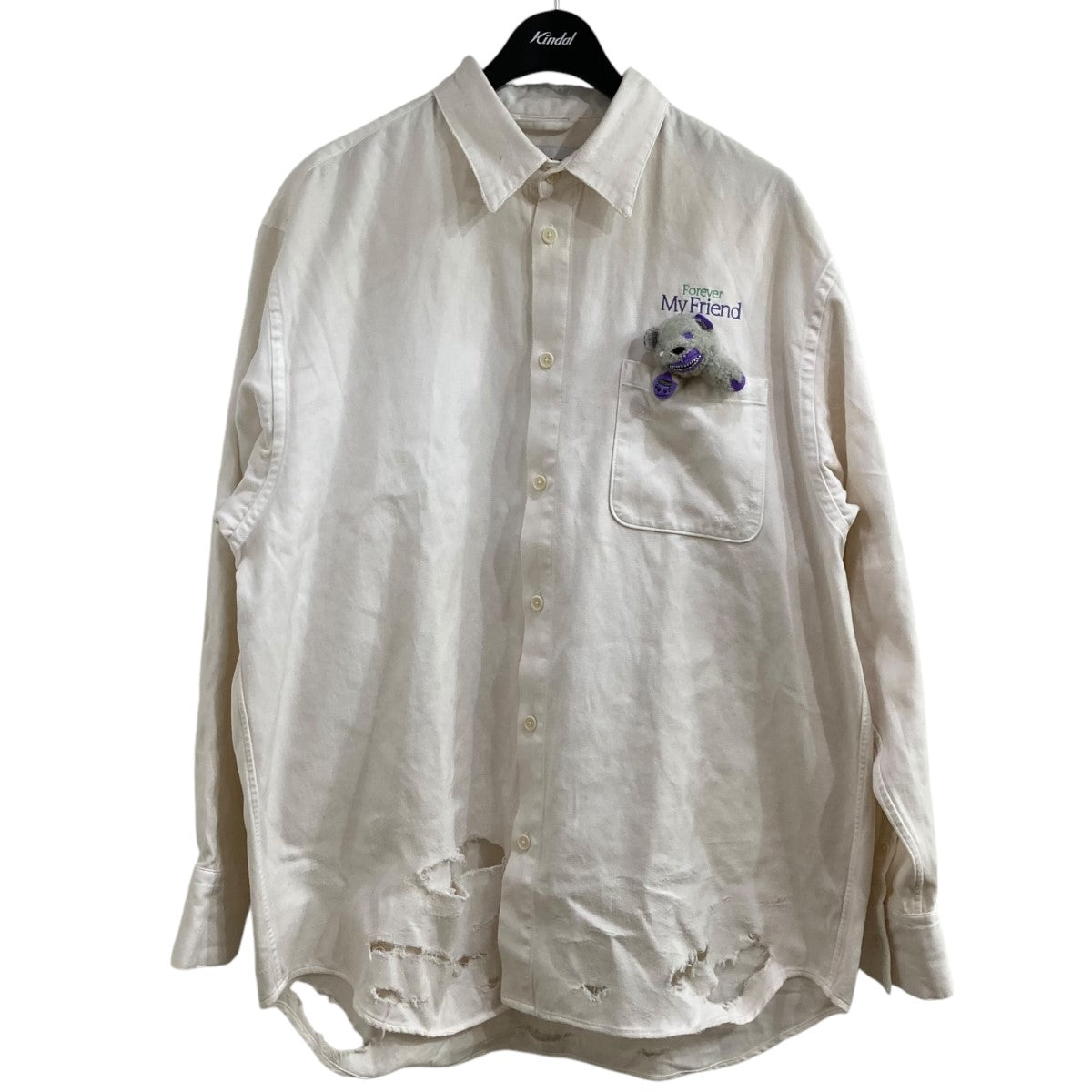 doublet(ダブレット) 24AWデストロイ加工クマ付きシャツ