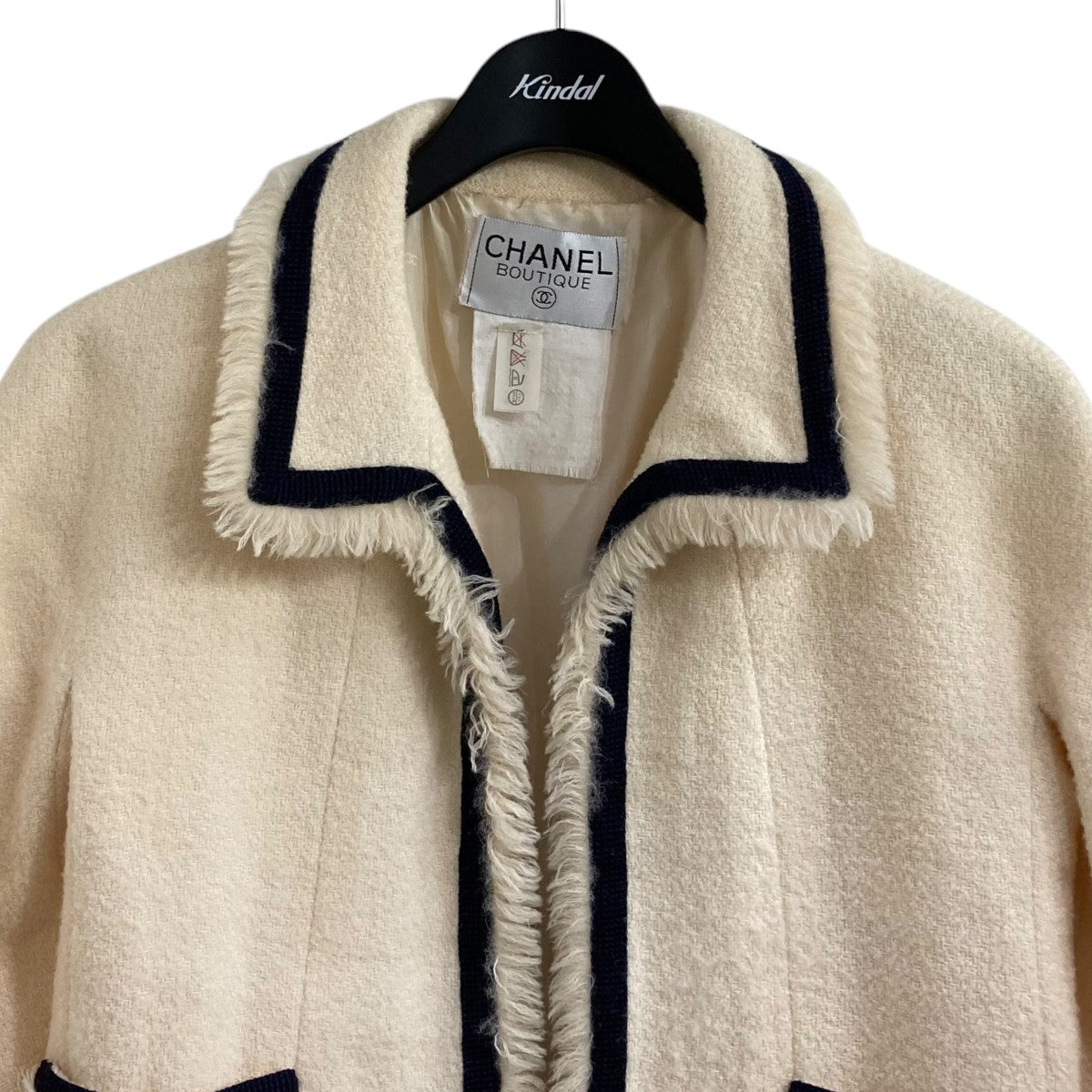 [未使用] シャネル CHANEL フリンジ ニットジャケット イタリア製 CHANEL(シャネル) ツイードフリンジジャケット アイボリー×ネイビー