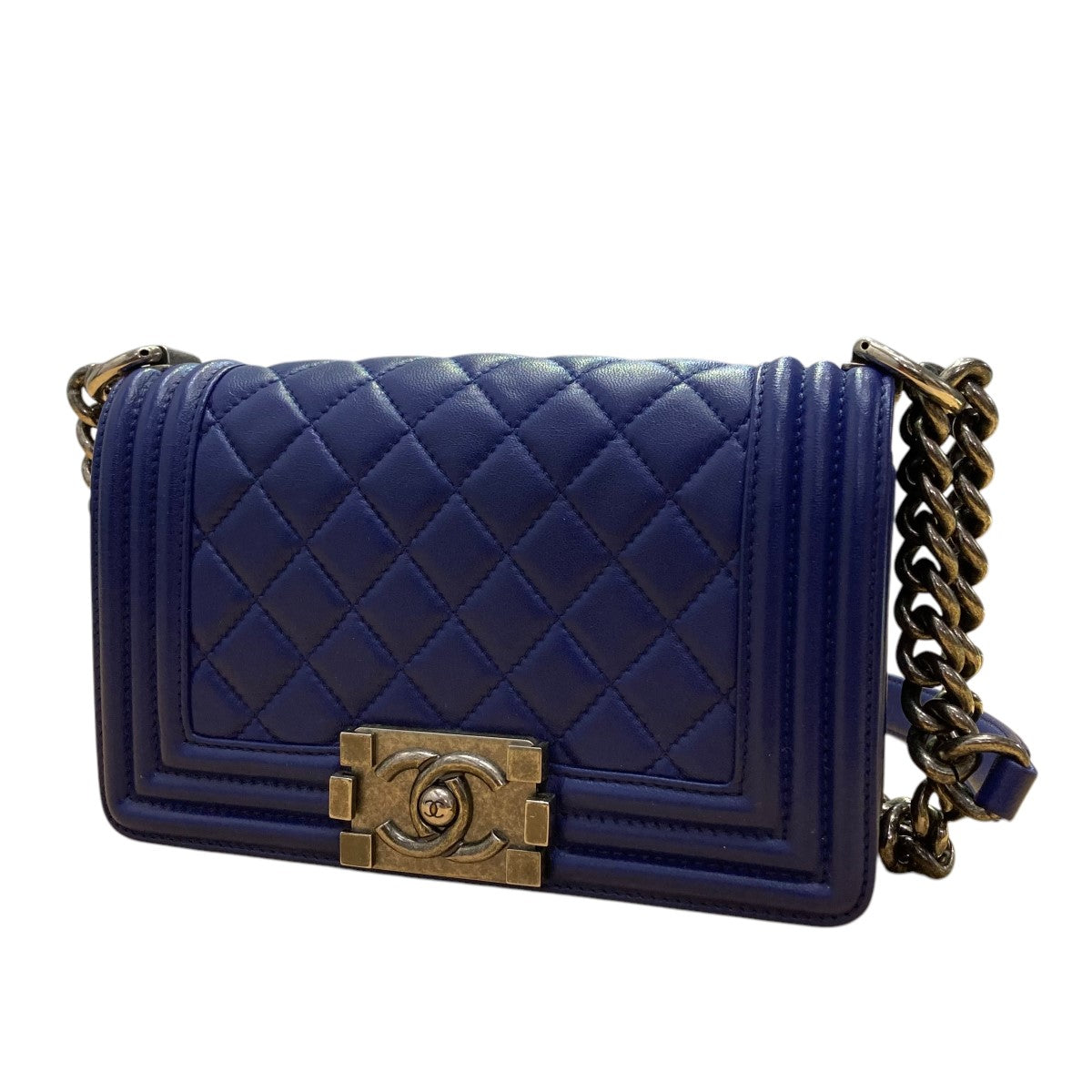 ボーイシャネル　ラムスキン　ヴィンテージ　チェーンショルダーバッグ　ブルー 99 CHANEL(シャネル) ラムスキン ボーイシャネル チェーン