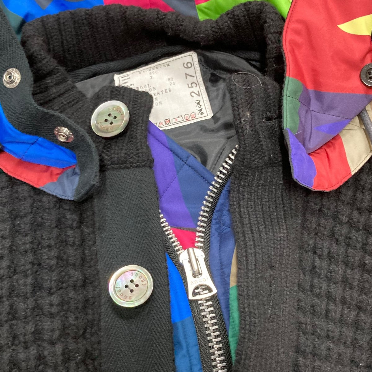 Sakai似 ！ニットコンビＭＡ‐１ブルゾン βメンBMEN 超特大セール中‼️ sacai×KAWS 21AW ブルゾン 21-02576M ブラック×マルチカラー