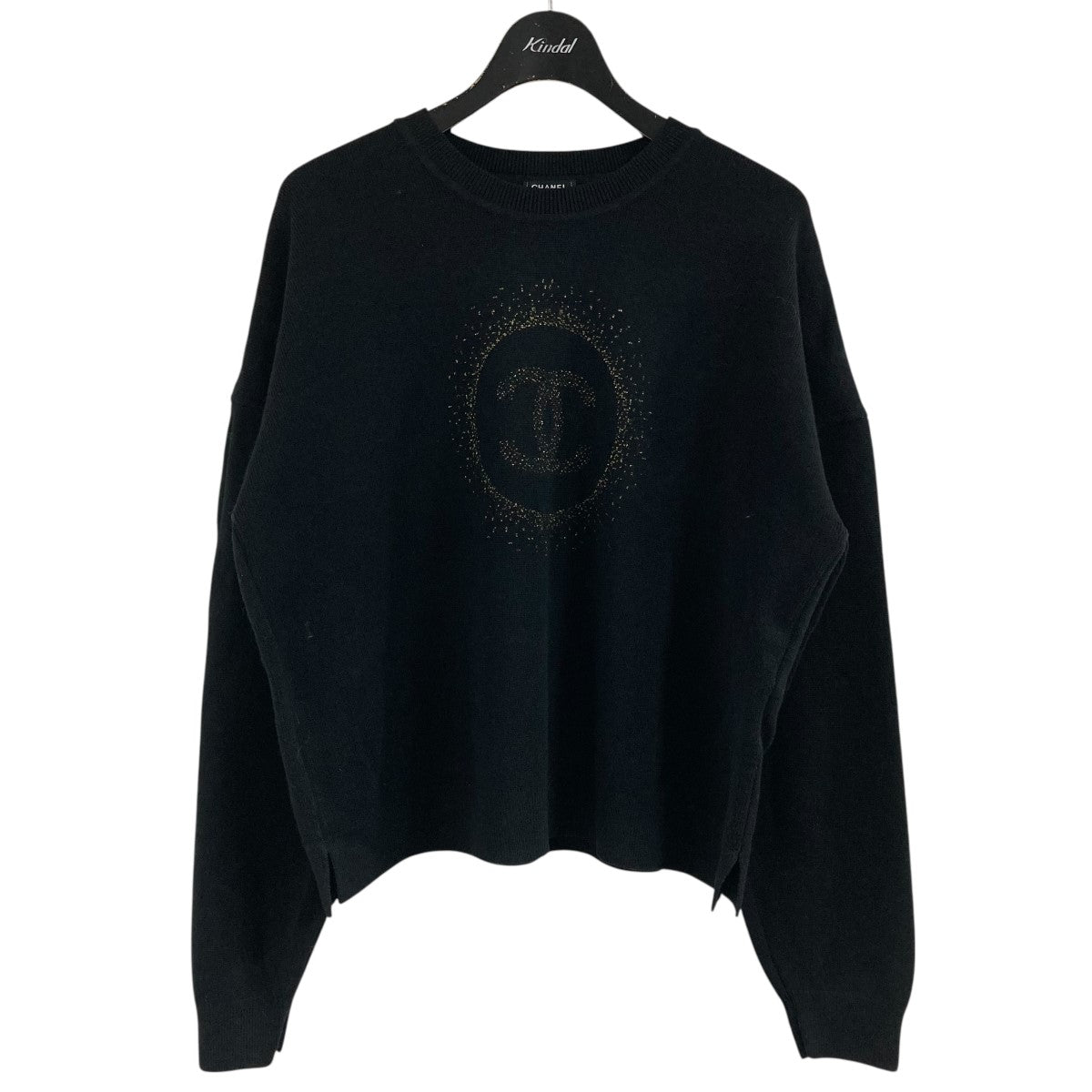 CHANEL IDENTIFICATION 黒　綿　ロゴ　半袖セーター(42) CHANEL IDENTIFICATION 黒 綿 ロゴ 半袖セーター(42) CHANEL