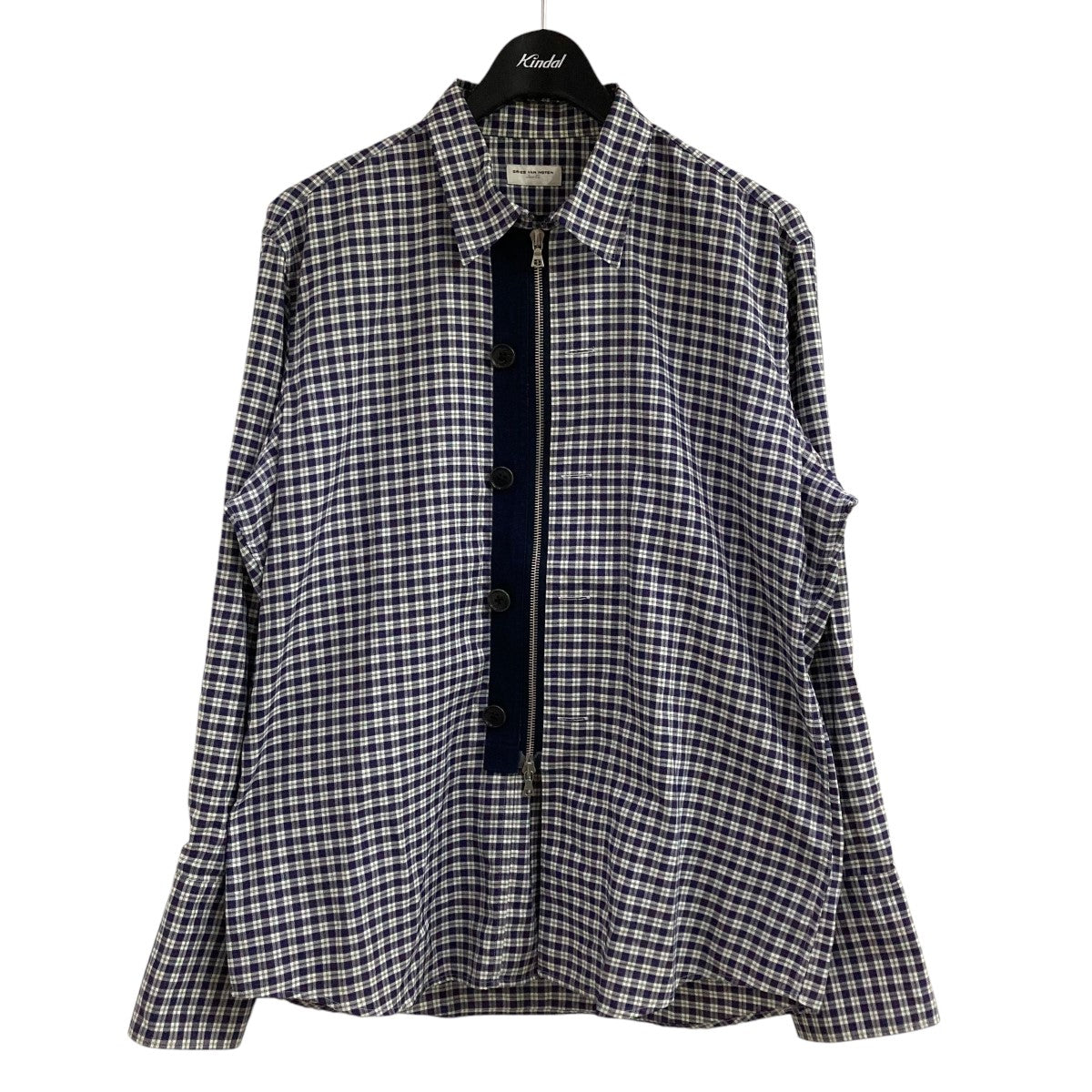 DRIES VAN NOTEN】FW23 ウール ジップ シャツ Navy 送料関税込