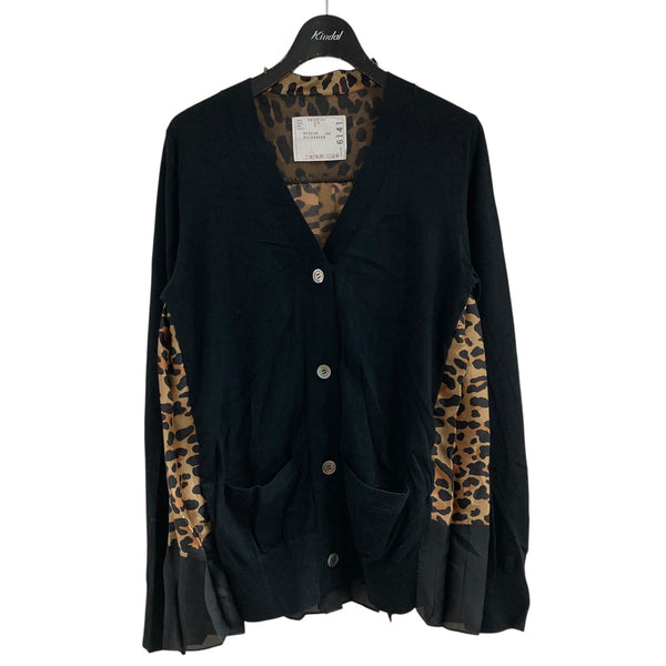 sacai(サカイ) レオパード切替カーディガン 22-06141 ブラック×ベージ