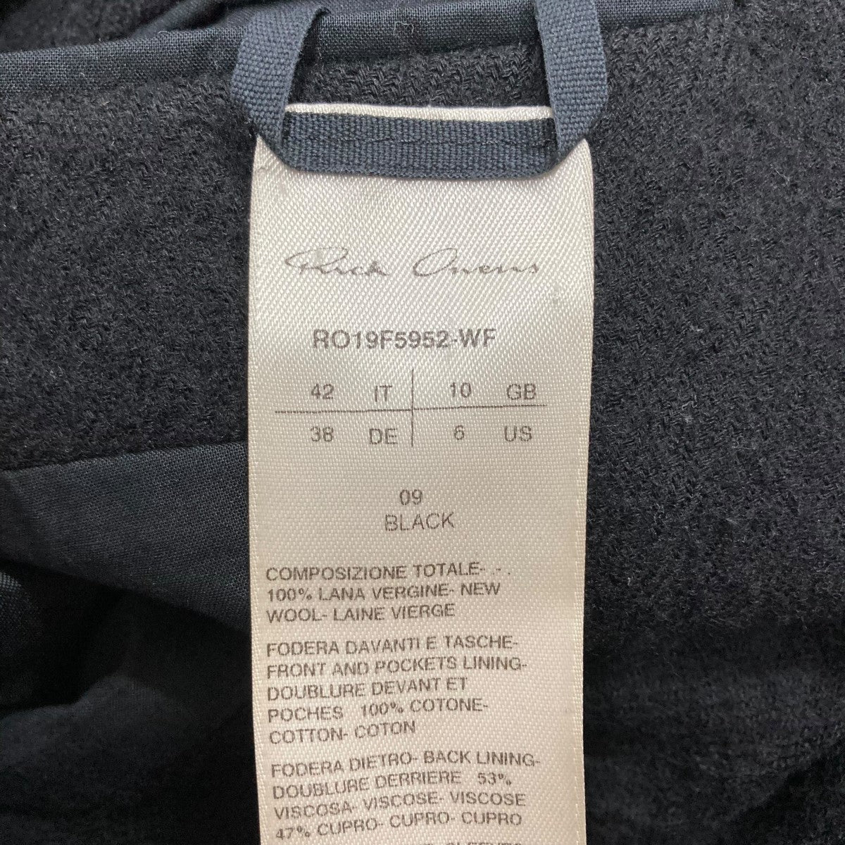 RICK OWENS(リックオウエンス) ノイエコート RO19F5952-WF ブラック