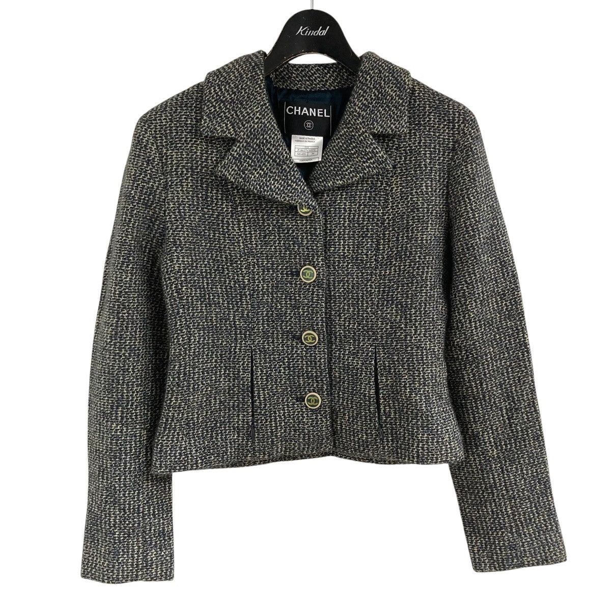 シャネルツイートジャケット　
ヴィンテージ　38  ネイビー CHANEL(シャネル) ツイードジャケット P18627V10570 グレー サイズ 34
