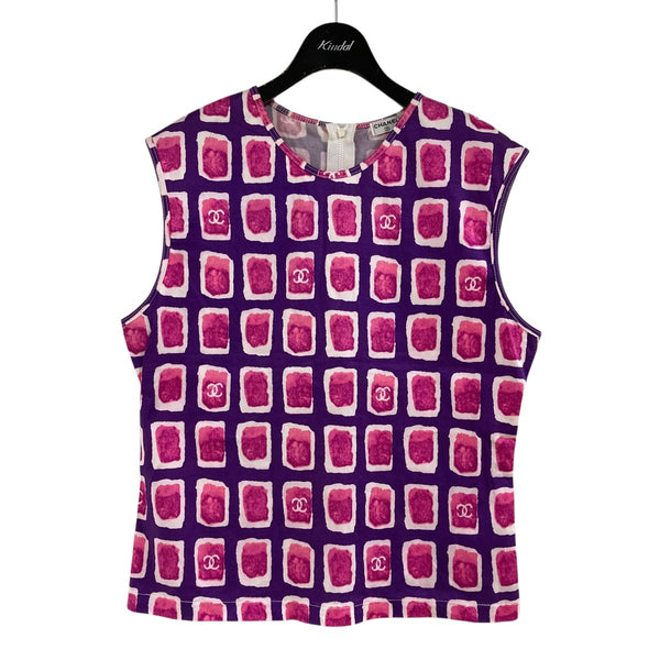 CHANEL シャネル ノースリーブトップス ピンク ロゴ入り ヴィンテージ CHANEL(シャネル) グラフィックノースリーブ ピンク×バイオレット