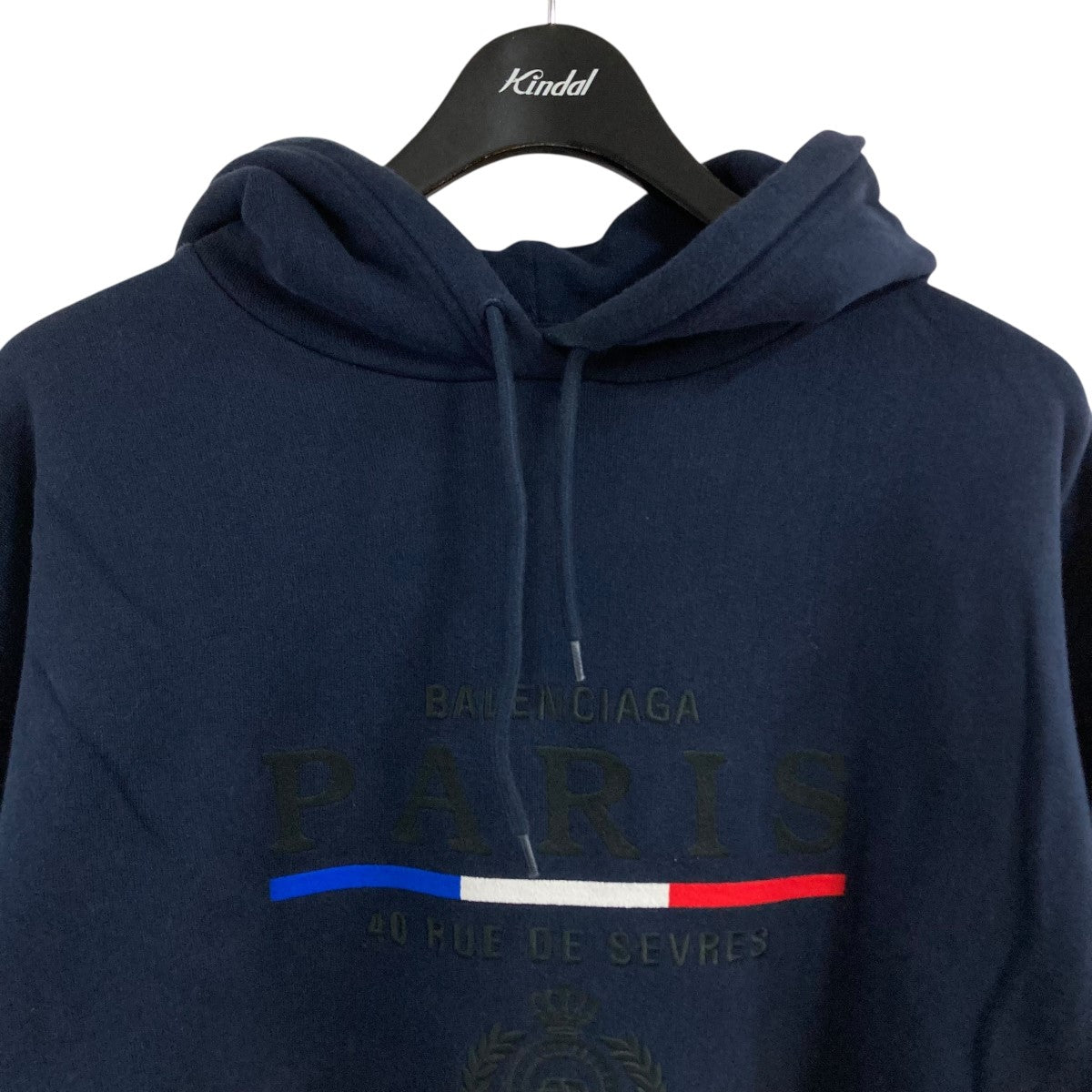 最安値美品送料無料BALENCIAGAスウェットロゴパーカーネイビー2M BALENCIAGA(バレンシアガ) ロゴトリコカラーパーカー 570811