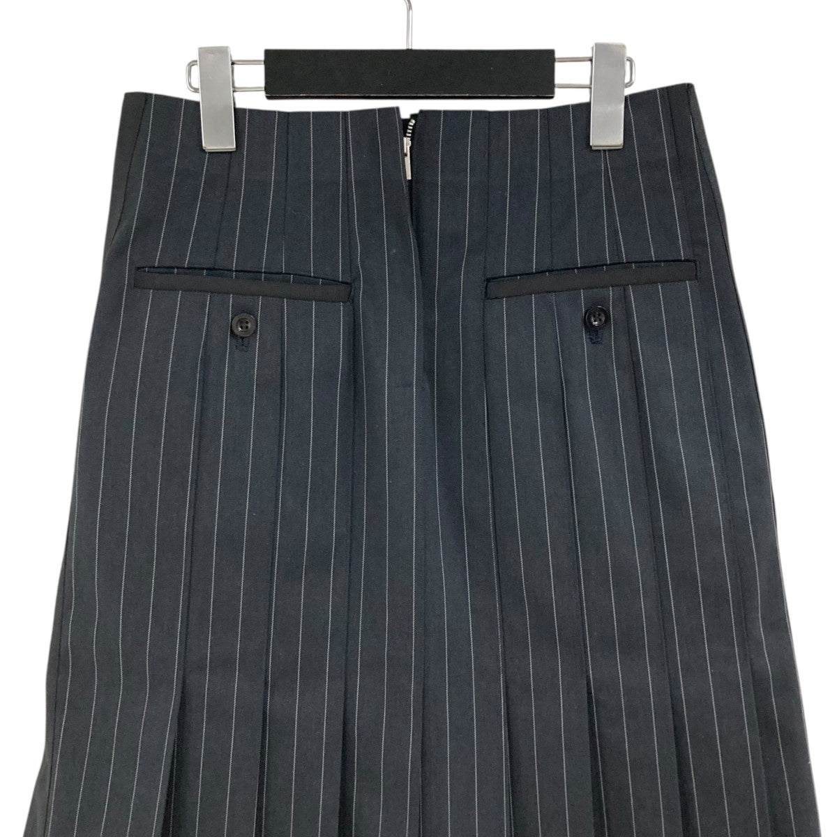 sacai サカイ★チョークストライププリーツスカート★ネイビー サカイsacai ウールチョークストライプ断ち切りプリーツスカート
