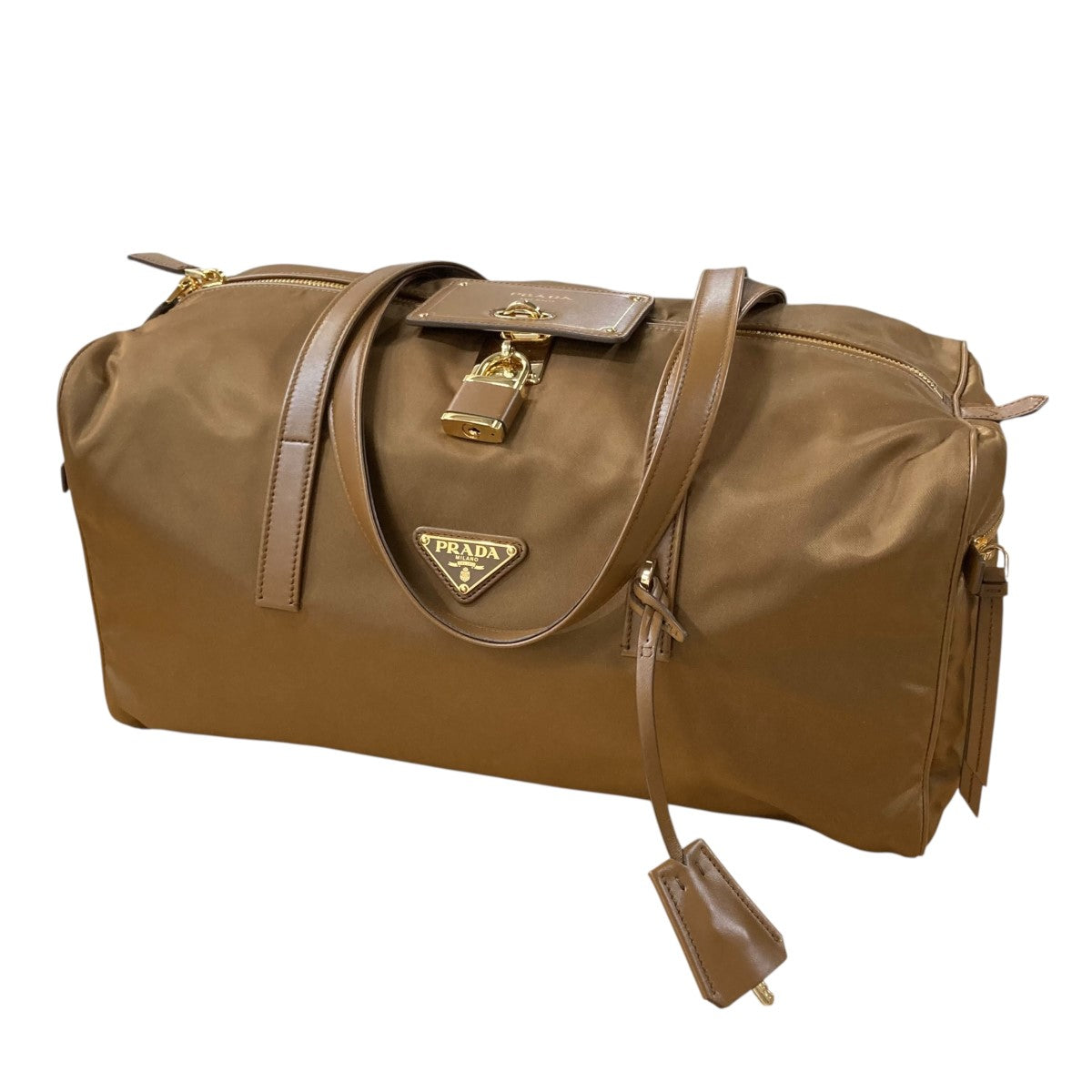 PRADA ブランデー ロック付 ラージ Re-Nylon トップハンドルバッグ1BB135 古着・中古-1枚目のアイテム画像