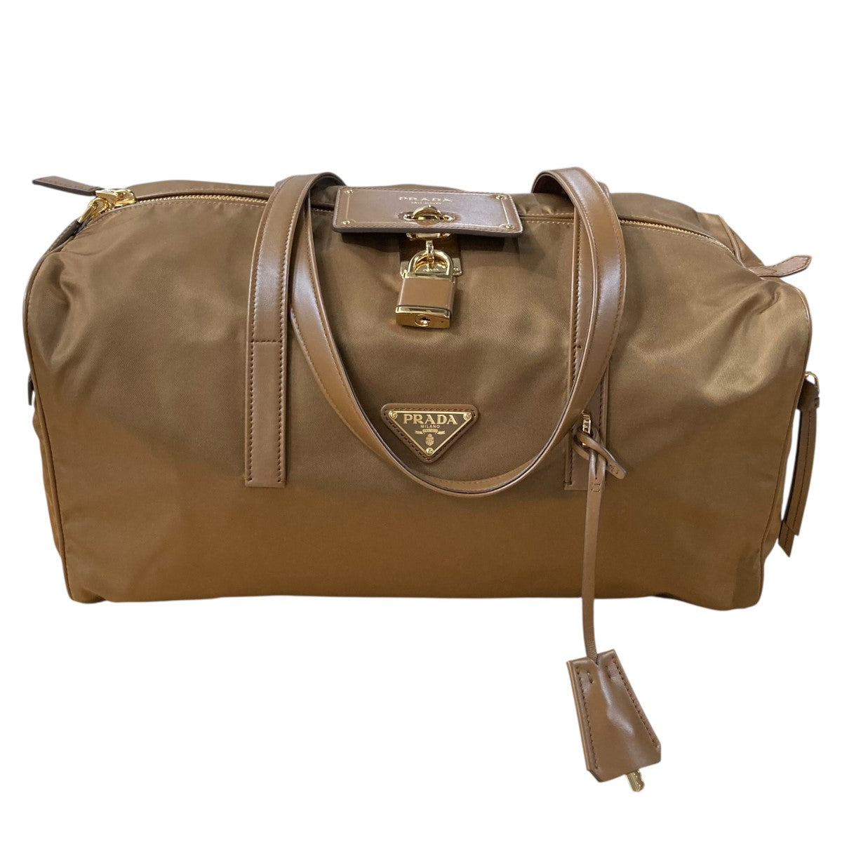 PRADA ブランデー ロック付 ラージ Re-Nylon トップハンドルバッグ1BB135 古着・中古-2枚目のアイテム画像