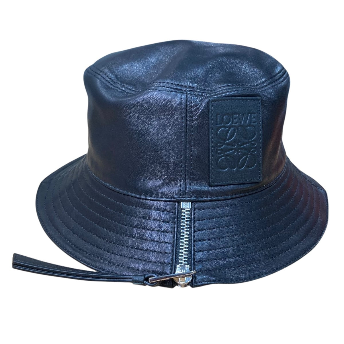 【サイズ57】LOEWE（ロエベ）フィッシャーマンハット、バケットハット、黒 LOEWE(ロエベ) ｢FISHEMAN HAT｣レザーバケットハット ブラック