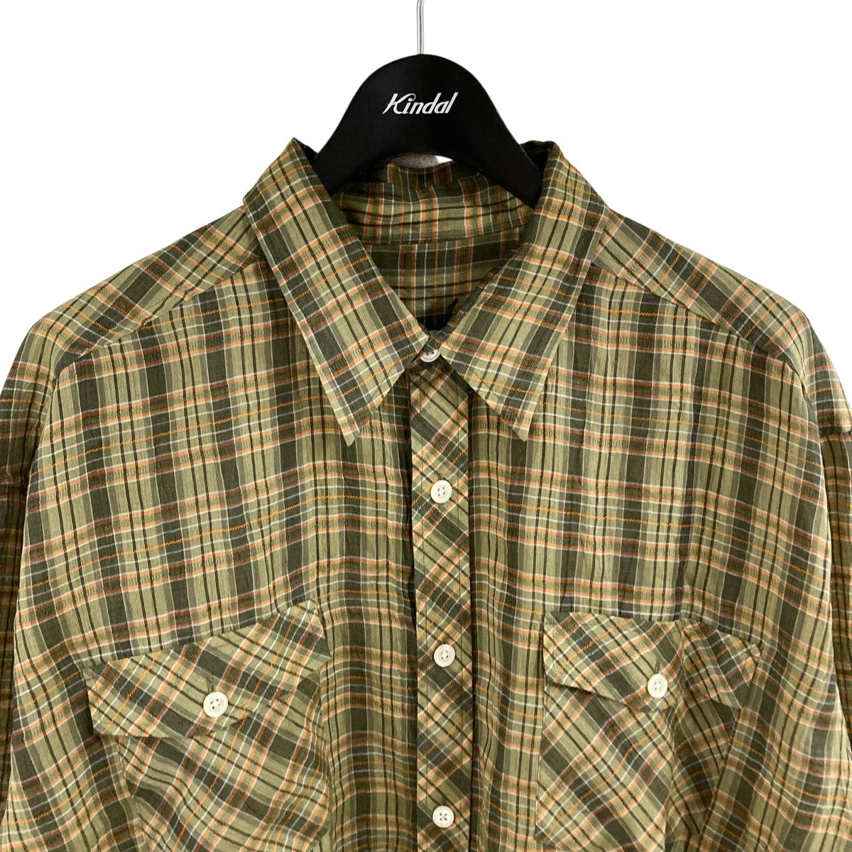 i am dork(アイアムドーク) リネン混チェックシャツ カーキ サイズ M