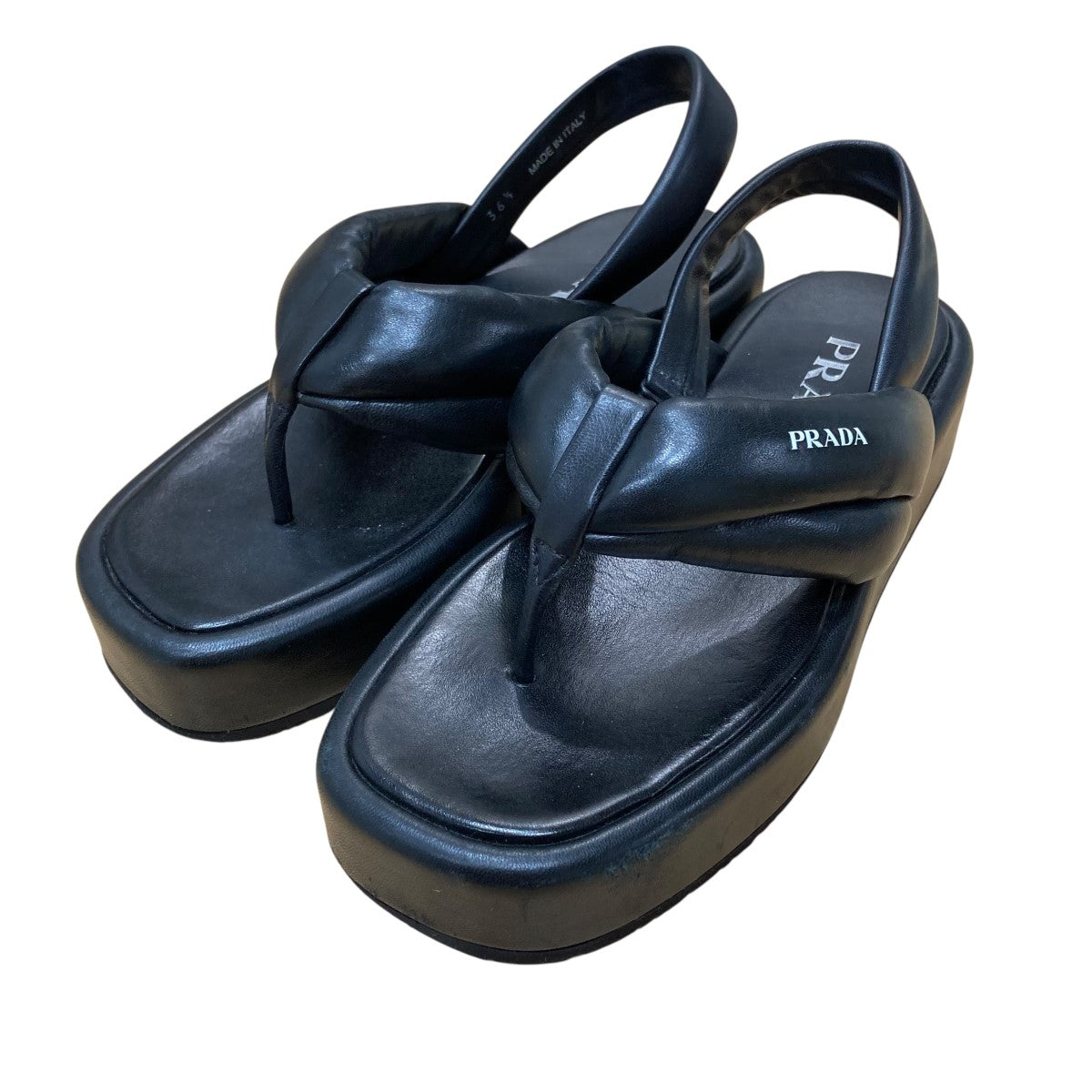 PRADA(プラダ) レザー トング サンダル ブラック サイズ 36 1/2