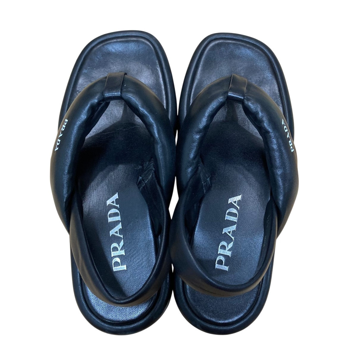 PRADA プラダ トングサンダル ロゴ エナメル レザー ブラック 23.5 駅南やまご質店オンラインショップ / プラダ ビーチサンダル