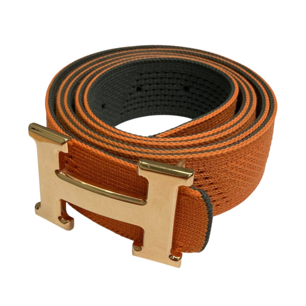 HERMES エルメスベルト H型バックル　箱付き　オレンジ　ブラック HERMES エルメスベルト H型バックル 箱付き オレンジ ブラック HERMES