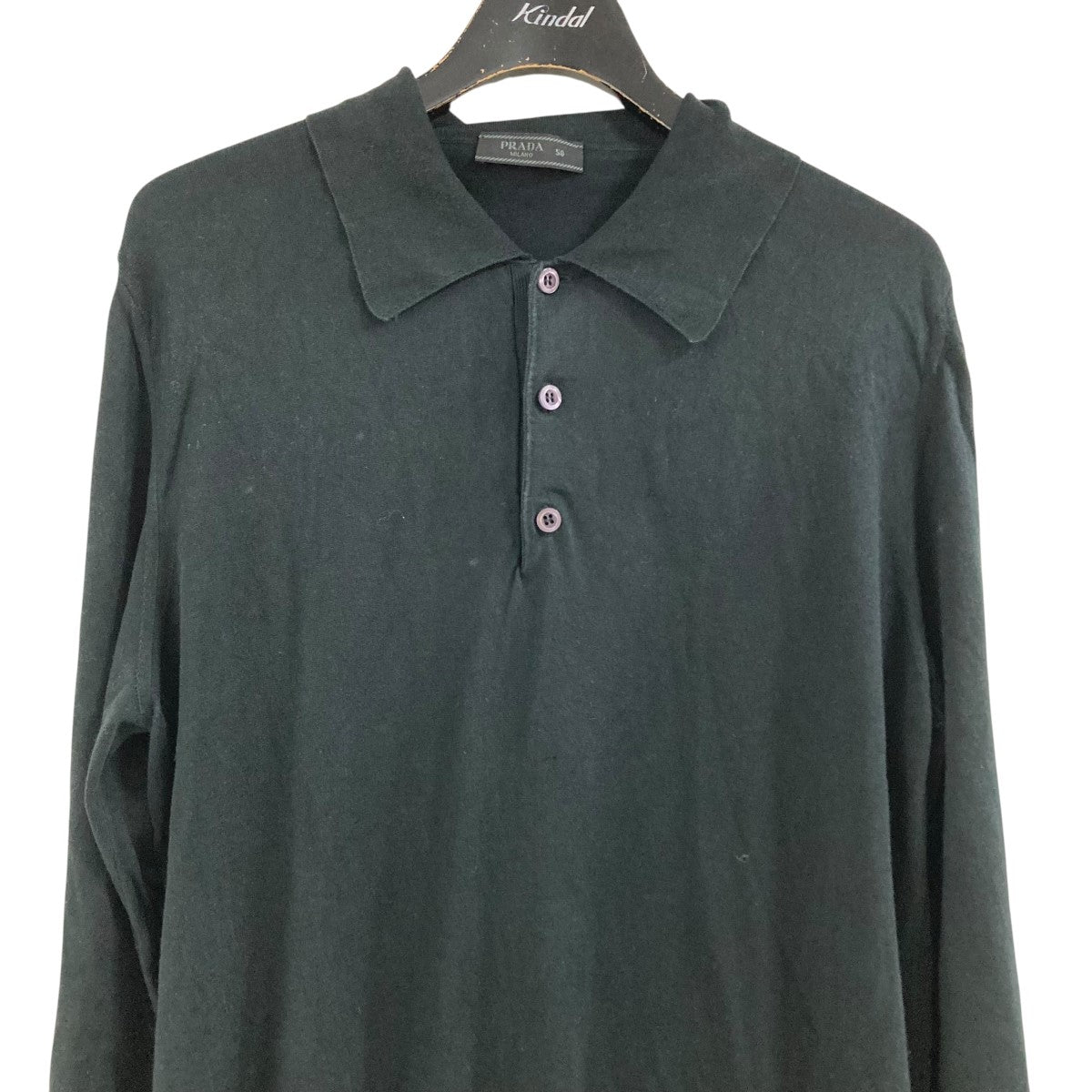 【美品】PRADA プラダ 長袖 ポロシャツ ユニセックス PRADA(プラダ) シルク混ニットポロシャツ DNA03H ブラック