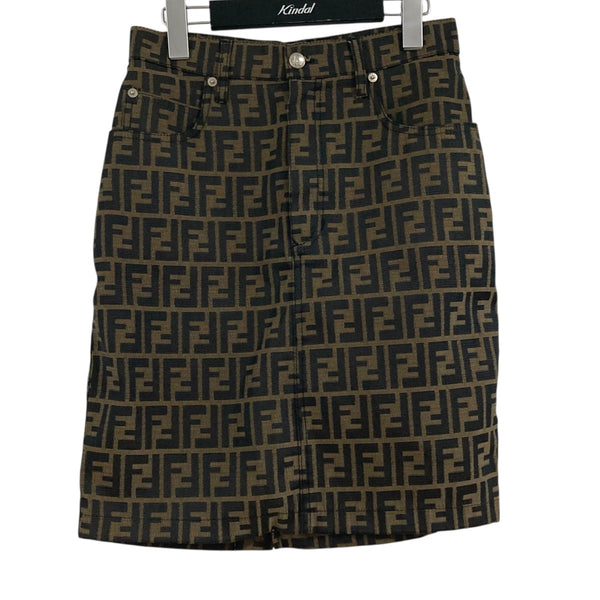 FENDI フェンディ　ひざ丈スカート ズッカ柄　ニット L 40 FENDI(フェンディ) ズッカ柄スカート ブラウン サイズ 44｜【公式