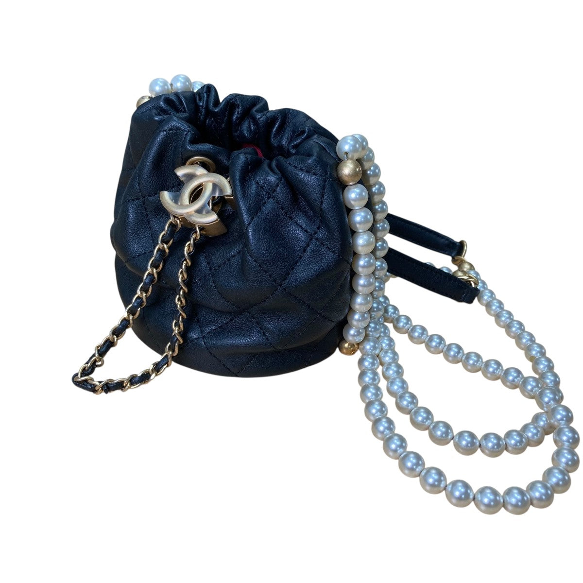 CHANEL ラムスキン パールショルダー巾着バッグ 古着・中古-1枚目のアイテム画像