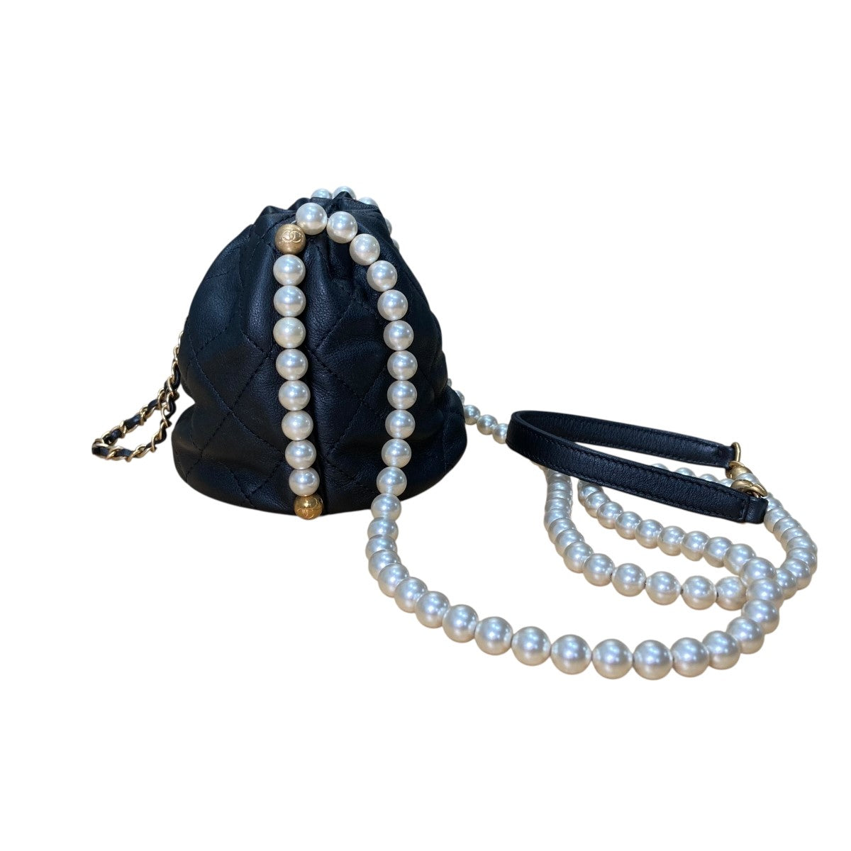 CHANEL ラムスキン パールショルダー巾着バッグ 古着・中古-3枚目のアイテム画像