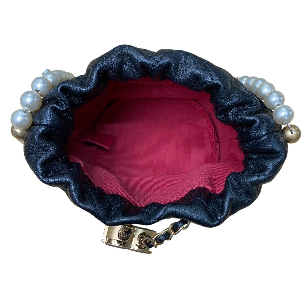 CHANEL(シャネル) ラムスキン パールショルダー巾着バッグ 3118