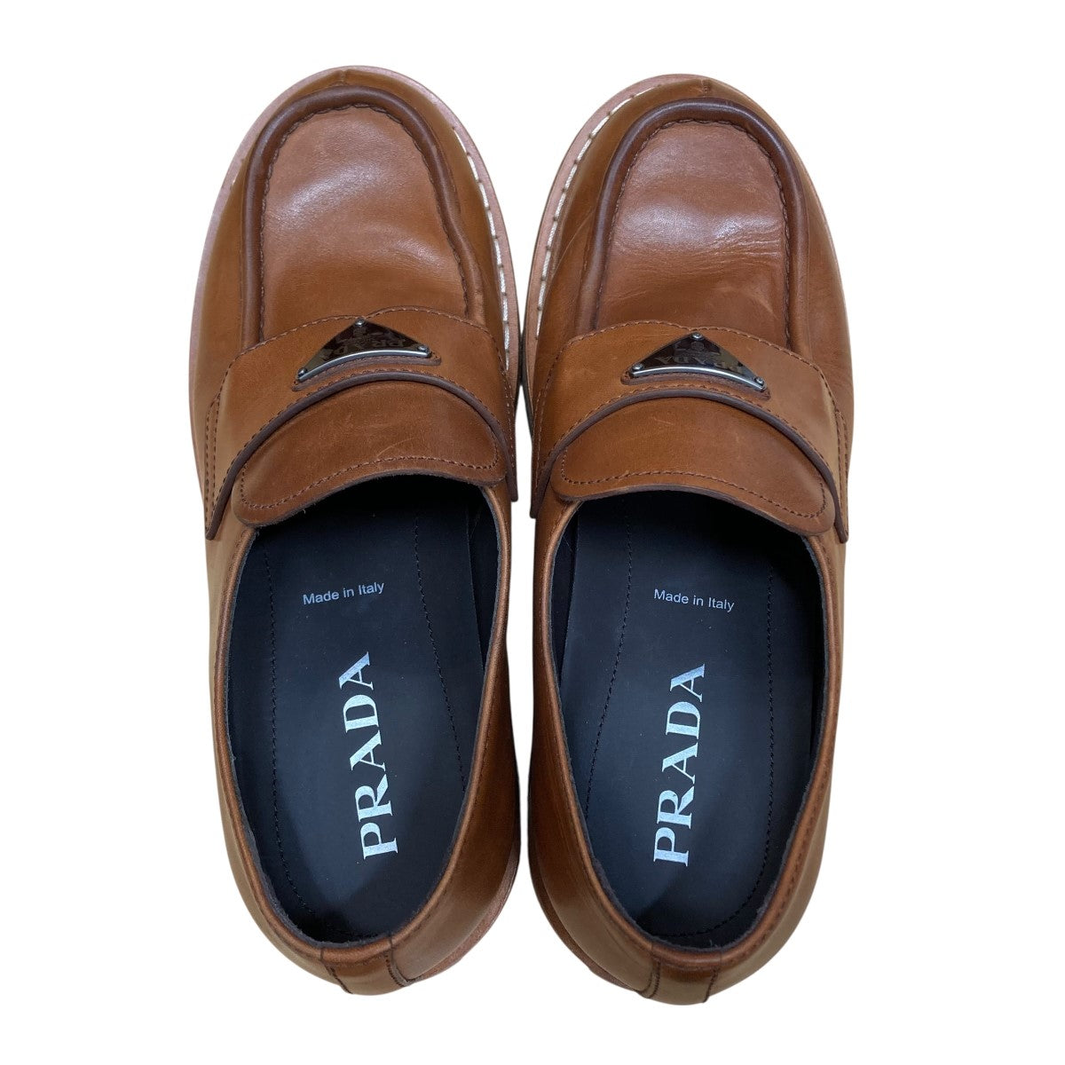 PRADA(プラダ) ブラッシュドレザーローファーシューズ 2DE151 ブラウン