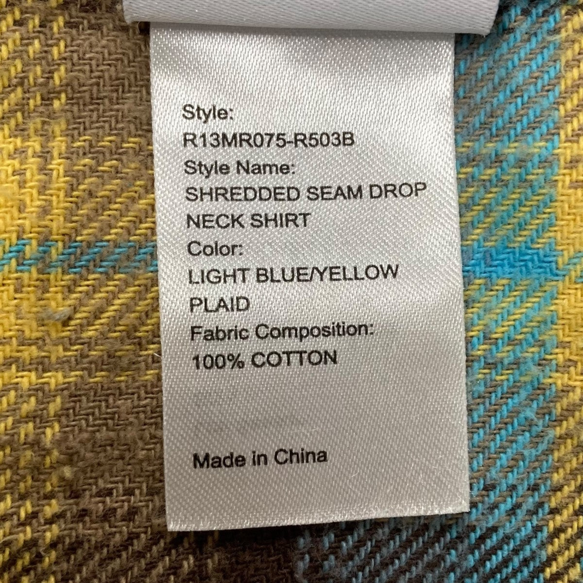 R13(アールサーティーン) ロングチェックシャツR13MR075-R503B