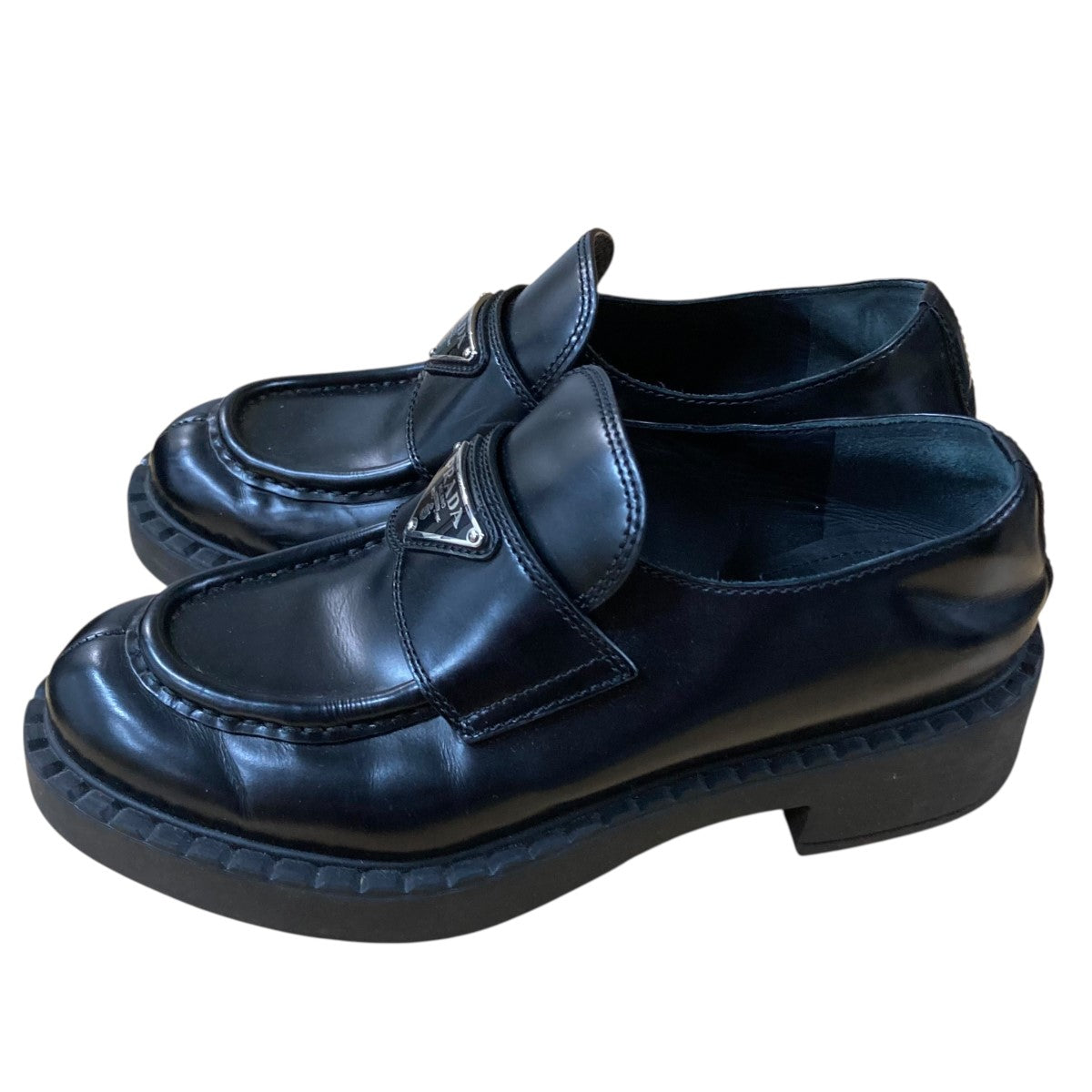 【人気】 プラダ ブラッシュド ローファー トライアングル サイズ37 スクエア プラダ ブラッシュド ローファー トライアングル サイズ37