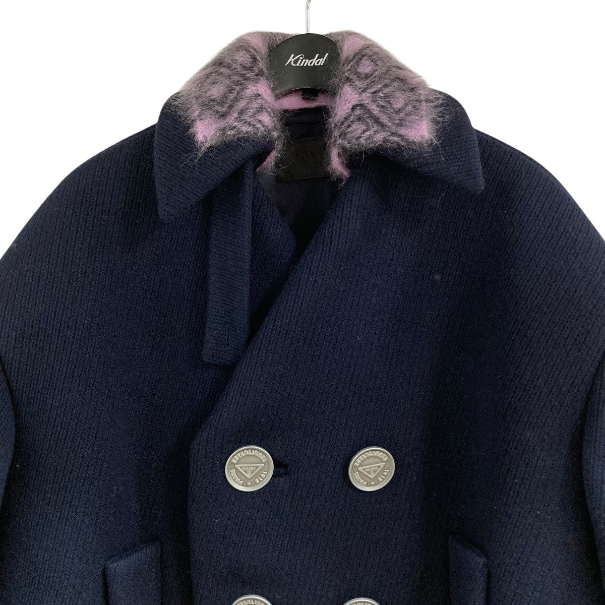 美品✨PRADA プラダ メルトンウール Pコート ネイビー 46 美品✨PRADA プラダ メルトンウール Pコート ネイビー 46 美品
