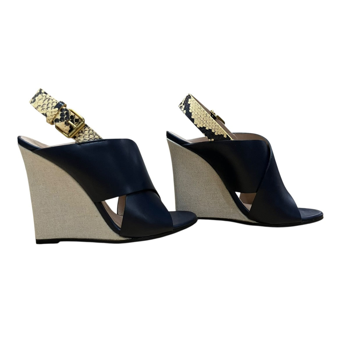 【値下げ】CÉLINE ブラックウェッジヒールサンダル 37.5ヒール8.5cm CELINE(セリーヌ) ウェッジヒールサンダル . ネイビー サイズ 36 1/2