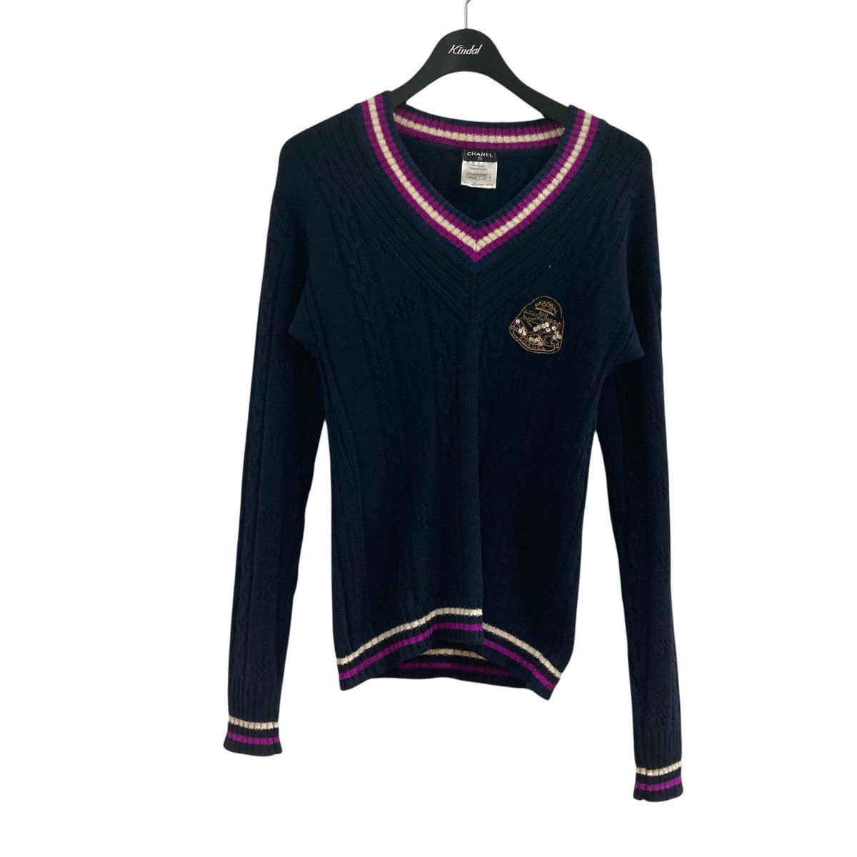 CHANEL(シャネル) Vネックニットセーター P44160K04587 ネイビー