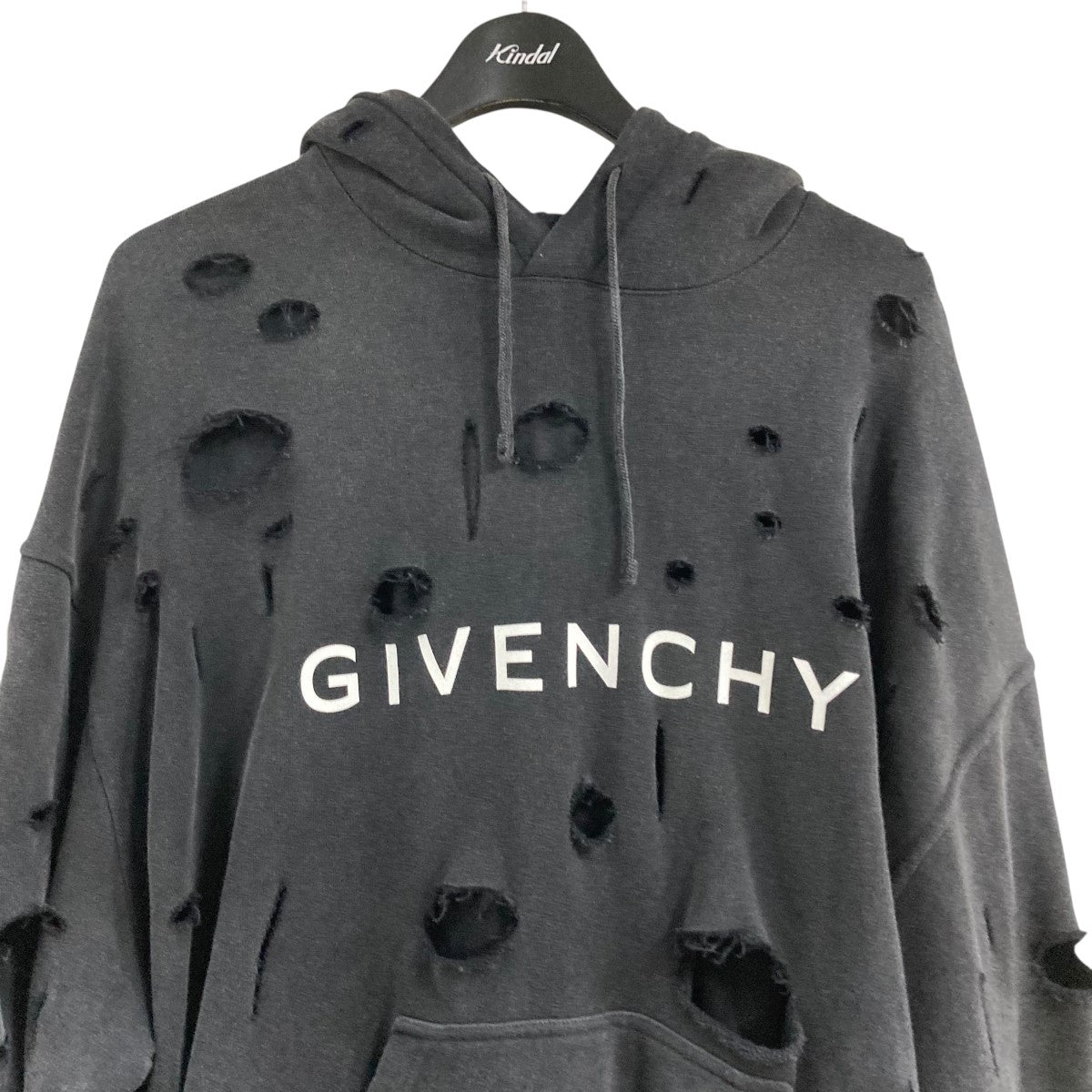 【極上美品】GIVENCHY ジバンシーデストロイ加工 ロゴパーカーブラック 関税送料込 GIVENCHY PARIS デストロイド フーディー パーカー