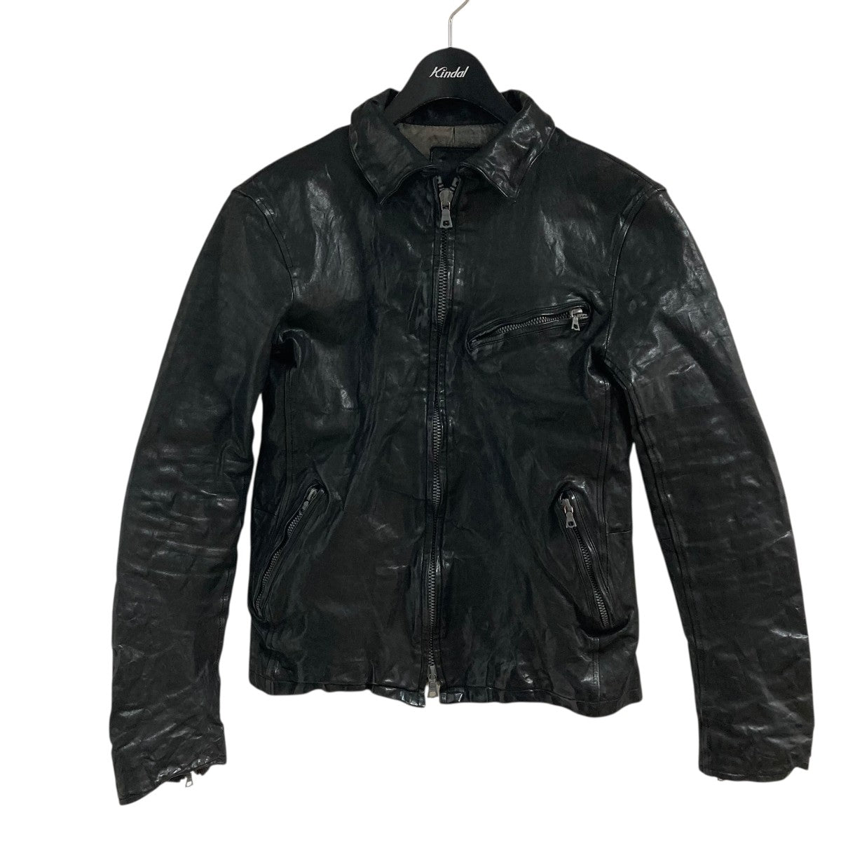 ISAMU KATAYAMA BACKLASH レザー シングル ライダース 黒 ISAMU KATAYAMA BACKLASH - ITALY SHOULDER “GARMENT-DYED