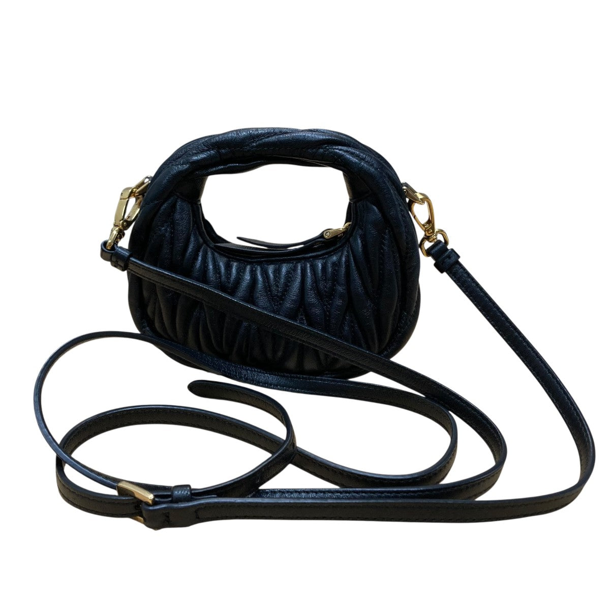 最終値下げMIUMIUワンダーマテラッセレザー ホーボーミニバッグブラック MIU MIU(ミュウミュウ) ワンダーマテラッセレザーホーボーミニバッグ
