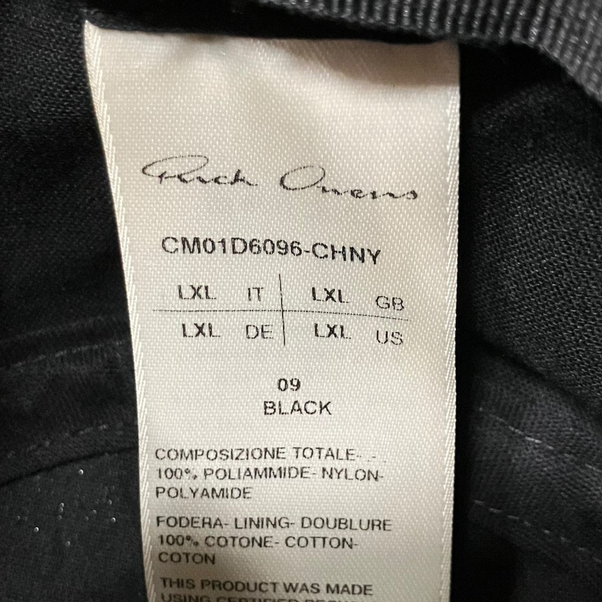 RICK OWENS×Champion バケットハット CM01D6096-CHNY ブラック サイズ