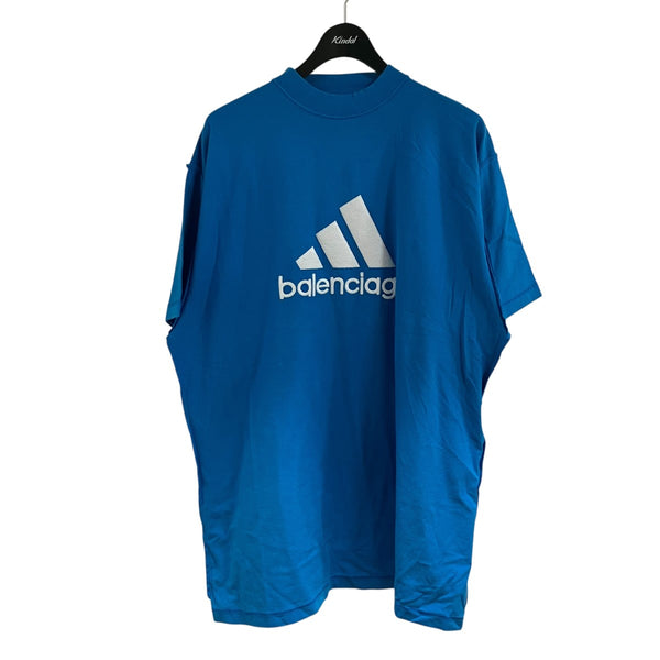 バレンシアガ × アディダス 刺繍3ライン ロゴ コットン 長袖Tシャツ BALENCIAGA×adidas ロゴ刺繍Tシャツ 731769 ブルー サイズ 1｜【公式