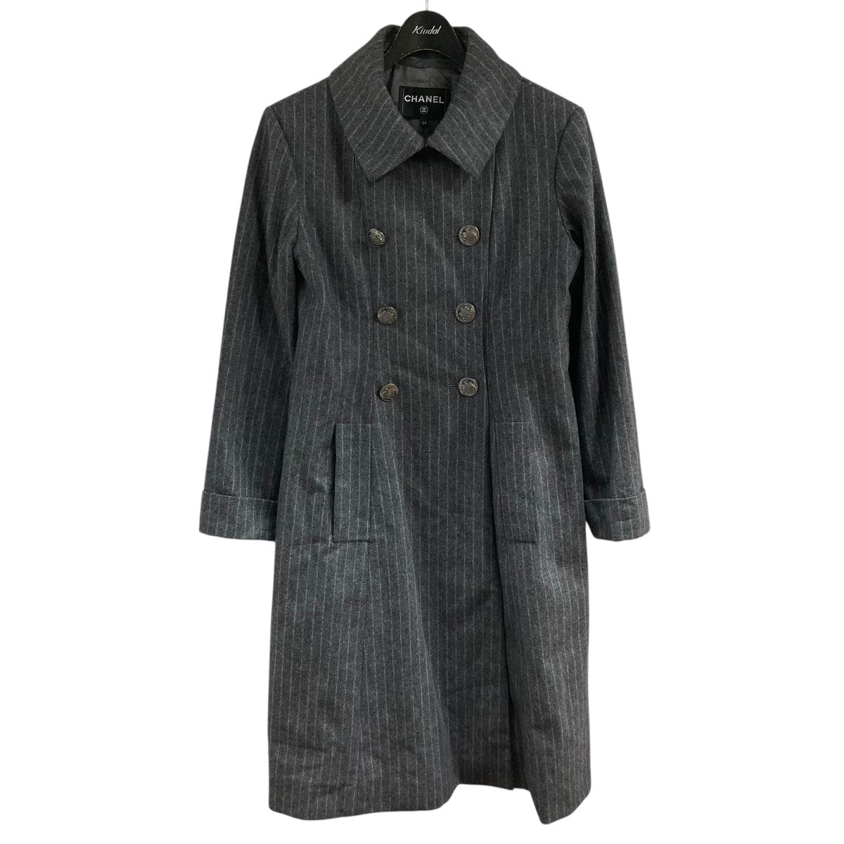 CHANEL シャネル オーバーウールコート CHANEL(シャネル) ウールストライプコート P59397V44778 グレー サイズ