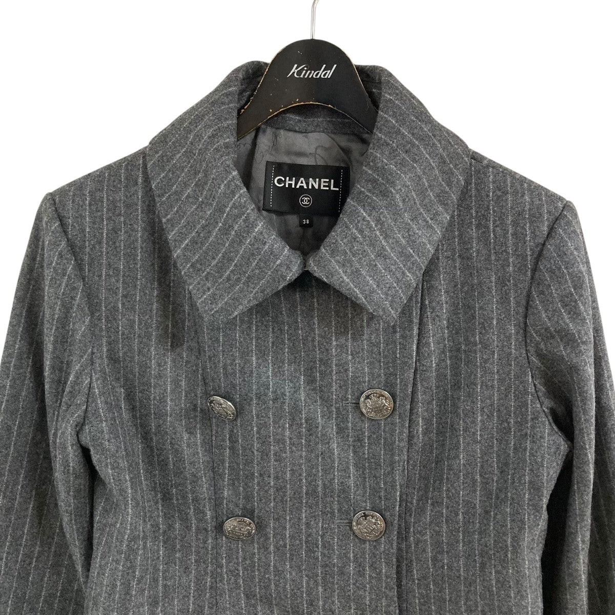 CHANEL(シャネル) ウールストライプコート P59397V44778 グレー サイズ