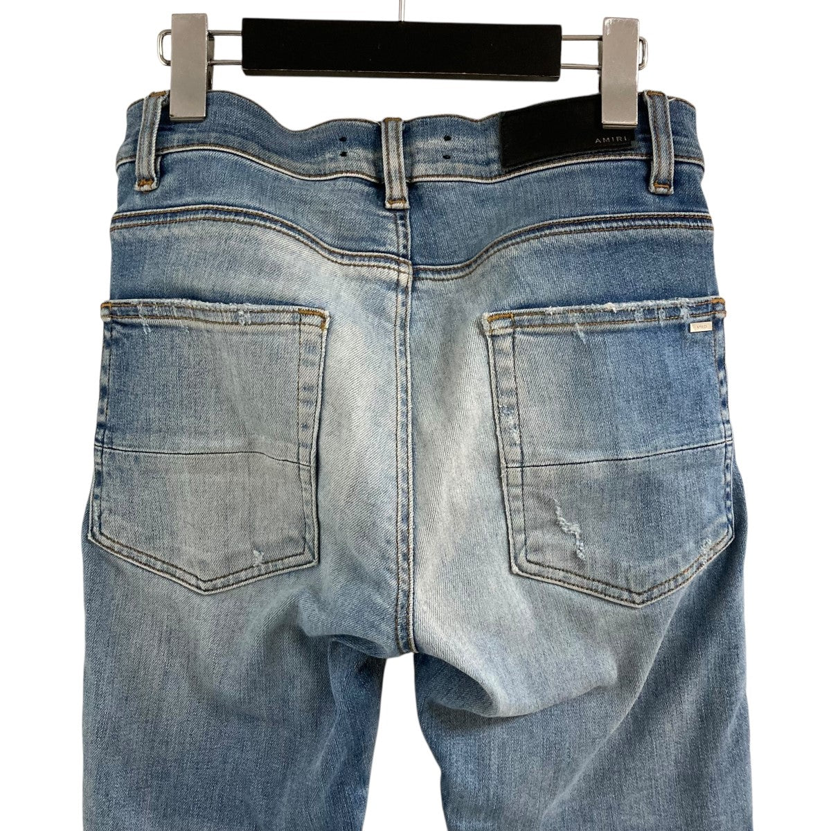 AMIRI(アミリ) バイカーレザー切替デニムパンツ インディゴ×ブラック