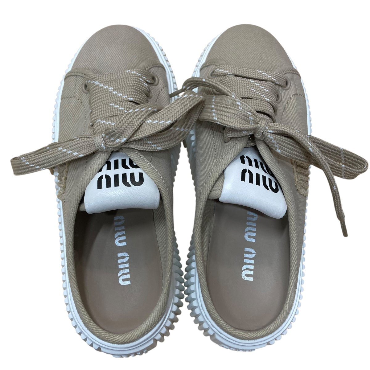 MIU MIU(ミュウミュウ) ロゴデニムスニーカー ミュール ベージュ