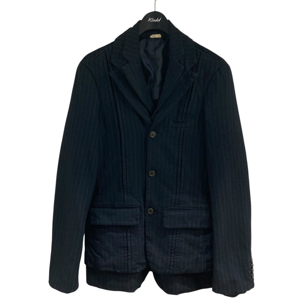 COMME des GARCONS HOMME DEUX ポリ縮絨ストライプレイヤードジャケット 古着・中古-1枚目のアイテム画像