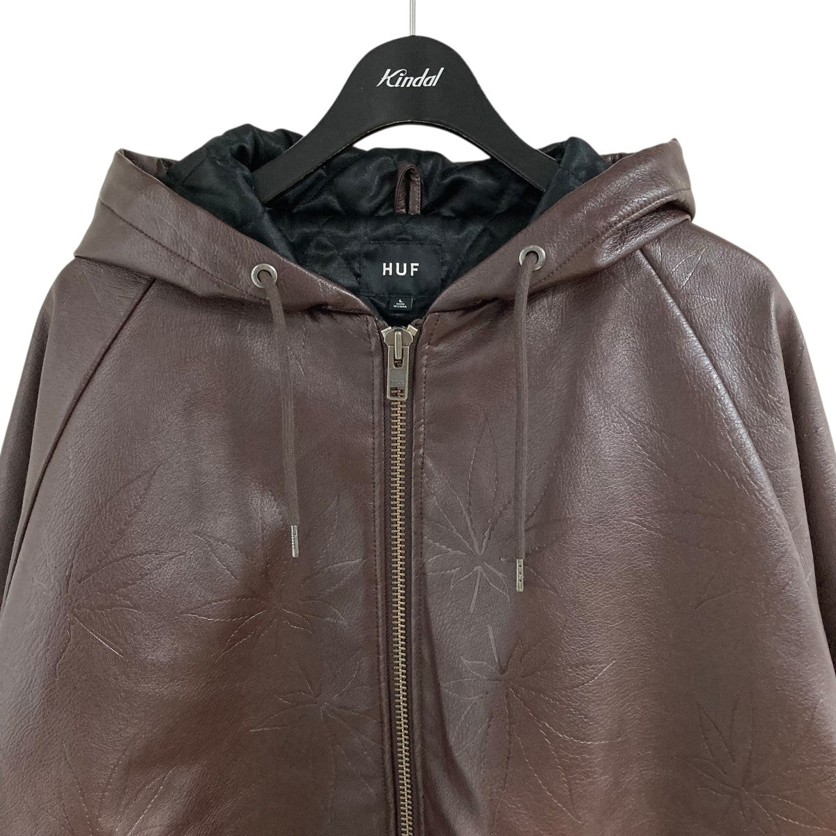 ジップアップフェイクレザーフーディジャケット