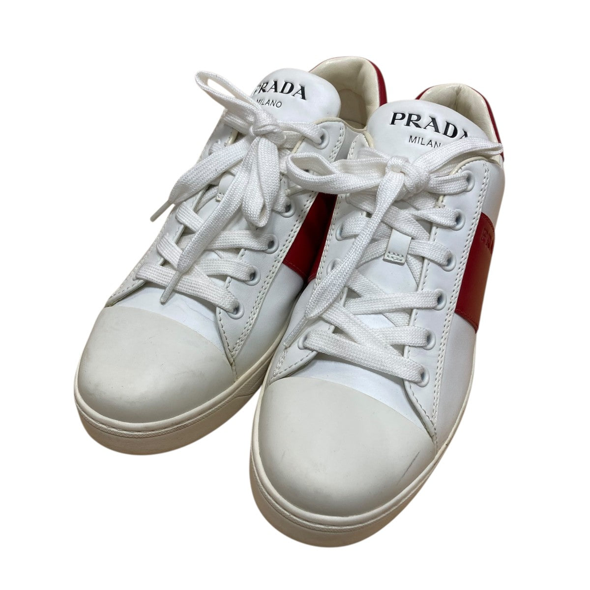 PRADA ホワイト/レッド ローカットスニーカー PRADA(プラダ) ローカットスニーカー 1E944L ホワイト×レッド サイズ