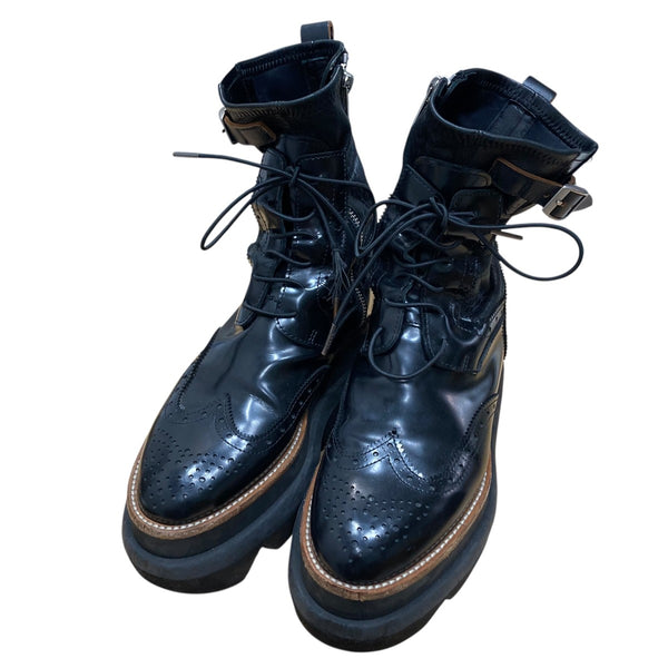 美品　サカイ　sacai (38) レースアップブーツ　バックジップ　レザー　黒 sacai(サカイ) ウィングチップレースアップブーツ 81217 ブラック