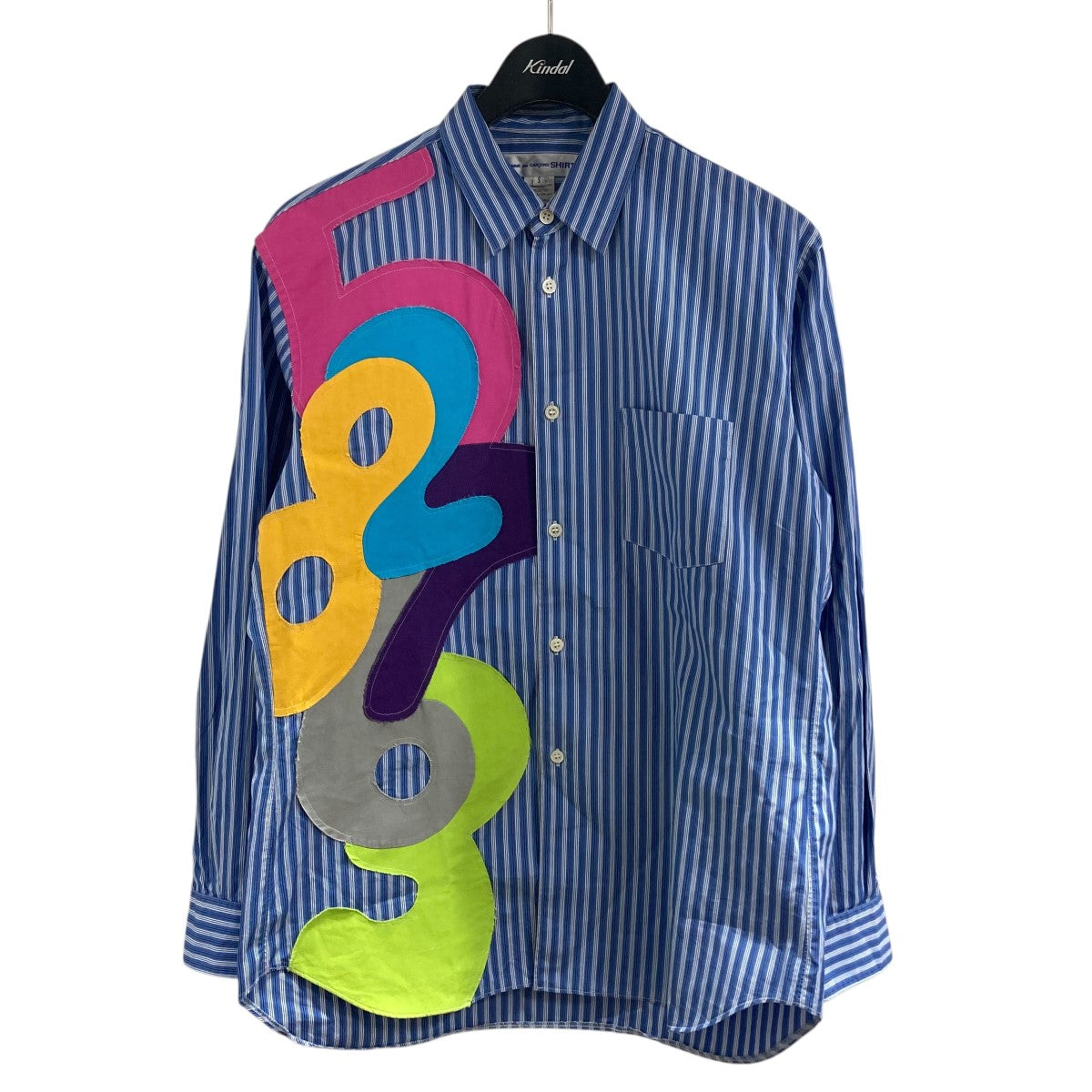 COMME des GARCONS SHIRT 糸染めコットンストライプスローガンシャツ 古着・中古-1枚目のアイテム画像