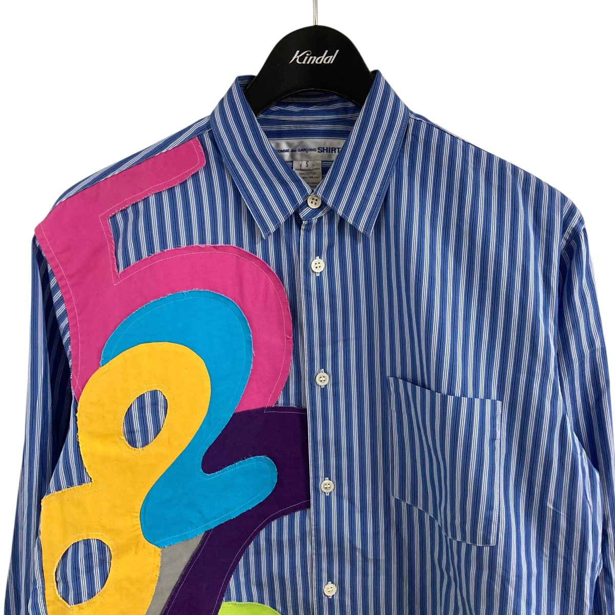 COMME des GARCONS SHIRT 糸染めコットンストライプスローガンシャツ 古着・中古-2枚目のアイテム画像