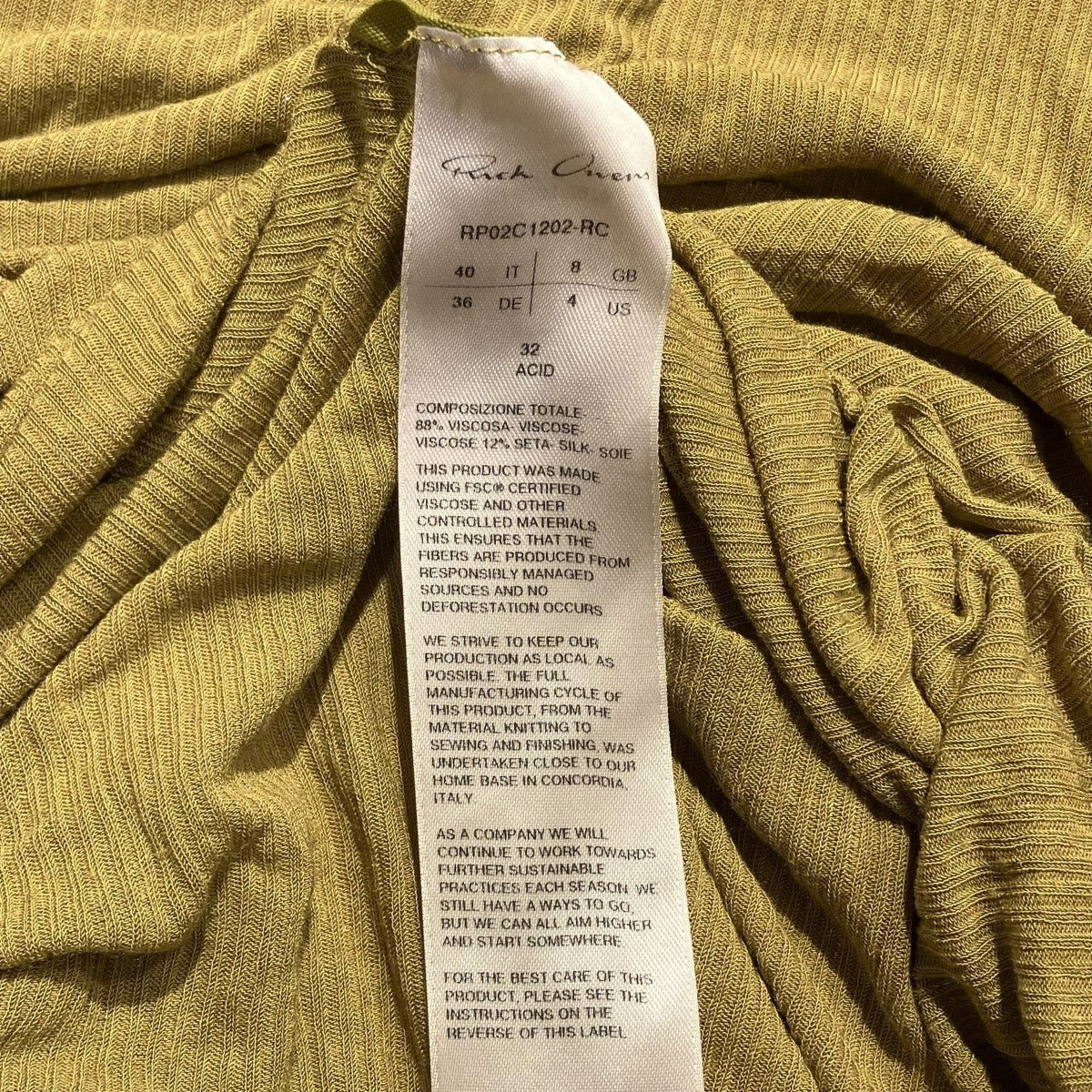 RICK OWENS リブロングスリーブTシャツRP02C1202 古着・中古-5枚目のアイテム画像