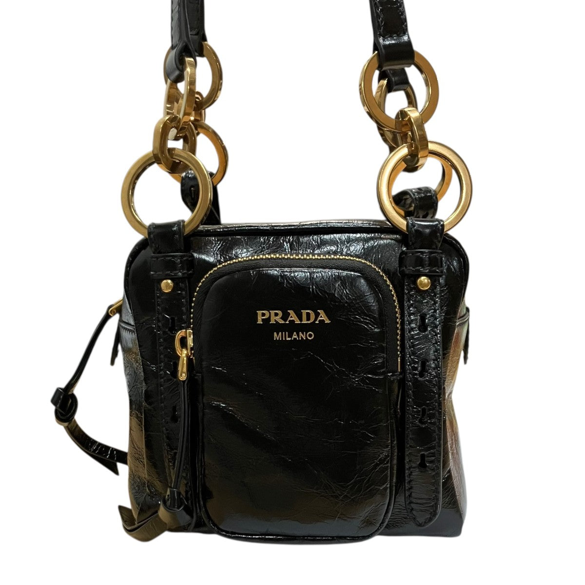 PRADA(プラダ) トップハンドルレザーダングルミニバッグ ブラック