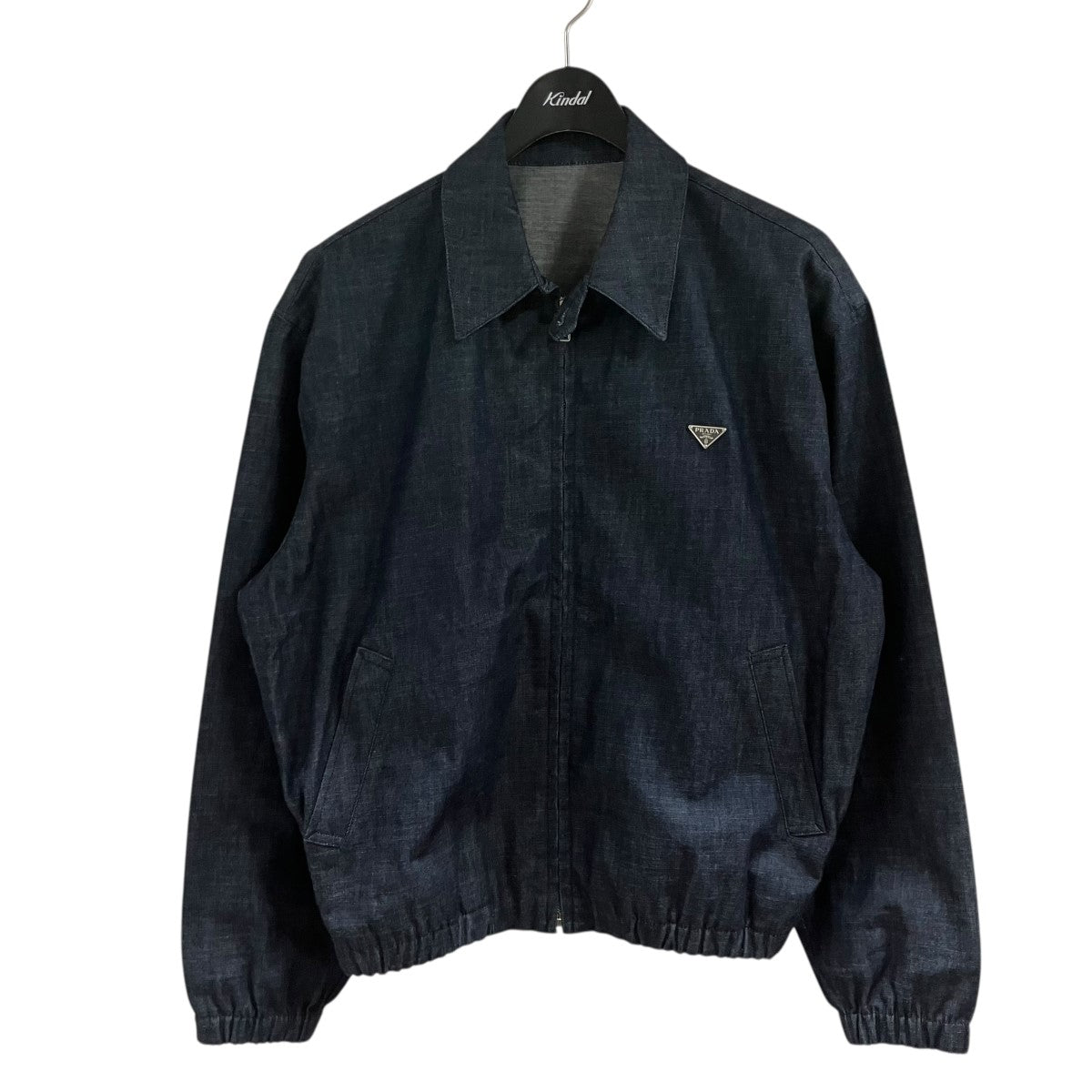PRADA トライアングルロゴシャンブレー デニム ブルゾン ファスナー ジャケット 古着・中古-1枚目のアイテム画像