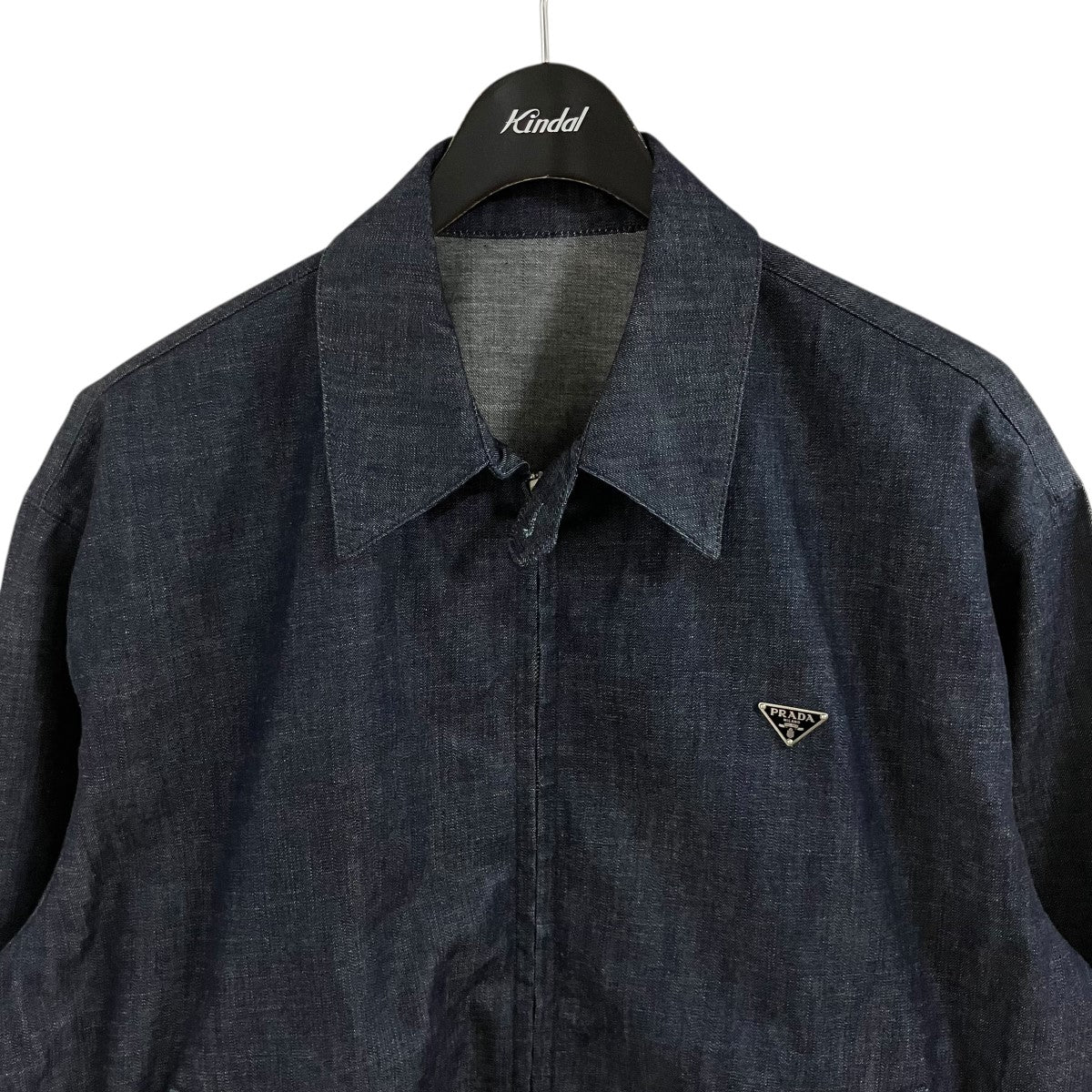 PRADA トライアングルロゴシャンブレー デニム ブルゾン ファスナー ジャケット 古着・中古-2枚目のアイテム画像