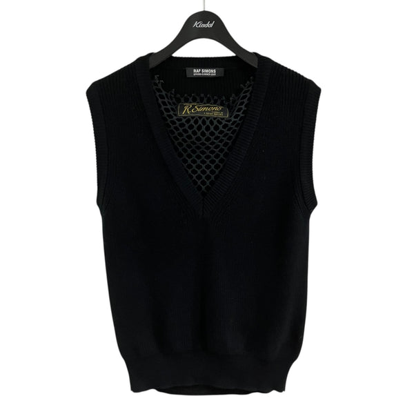ピ*ー様 RAF SIMONS ラフシモンズ 15awダメージ加工 ニットベスト RAF SIMONS(ラフシモンズ) メッシュレイヤードニットベスト ブラック